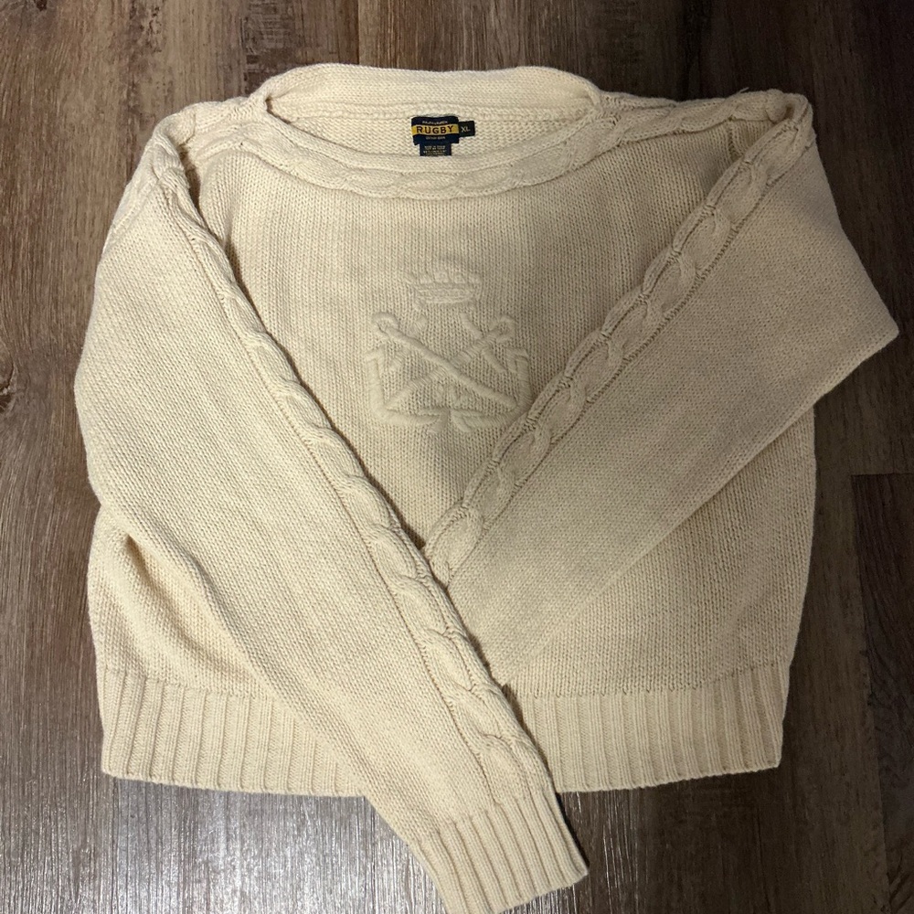 Rare Beige Cable Knit Ralph Lauren Rugby Sweater